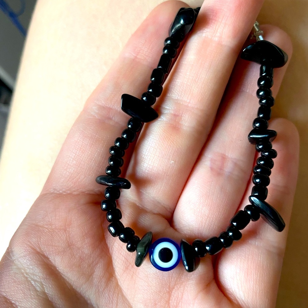 Black tourmaline and evil eye bracelet
